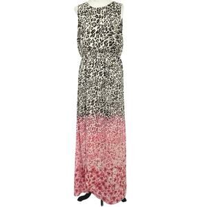 H&M Women Animal Print Sleeveless Colorblock Maxi Dress Brow Vacation Size 10